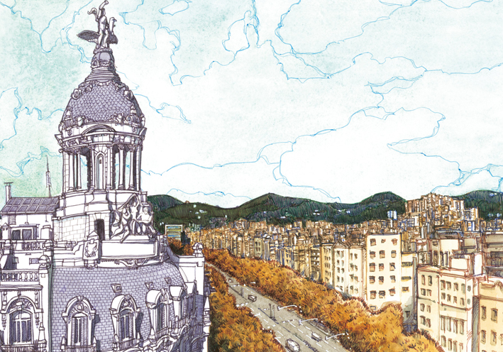 Postal El Paseo de Gracia desde la Bolsa de Barcelona
